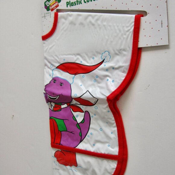 NEW Vintage 1993 Playskool Plastic Coverall Baby Bib Barney Dinosaur & Snowman - Picture 1 of 6